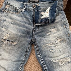 Salvage Faded Denim Jeans with Distressed Details